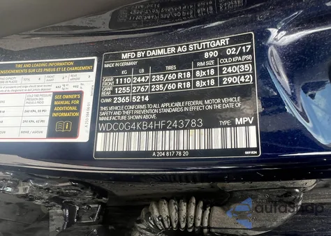 2017 Mercedes-Benz Glc from USA, damaged, VIN WDC0G4KB4HF2437